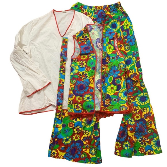 60S/70S 5 Piece HIPPIE Halloween DRESS UP/Costume White/Multi Size Medium - Picture 3 of 10